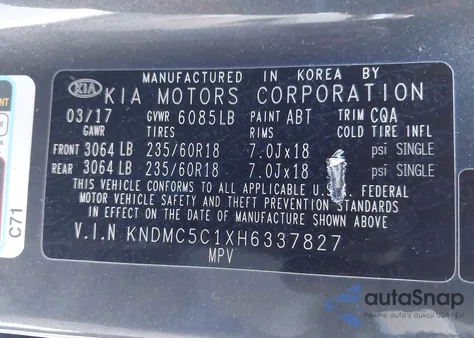 2017 Kia Sedona Sx из США, поврежденный, VIN KNDMC5C1XH6337827